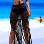 Women's Crochet Beach Poncho with Fringe and Shell Details