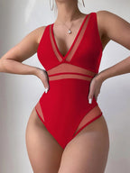 Women's Swimsuit with Sheer Inserts and V-Neck