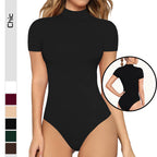 Women's Short-Sleeve Bodysuit with High Collar