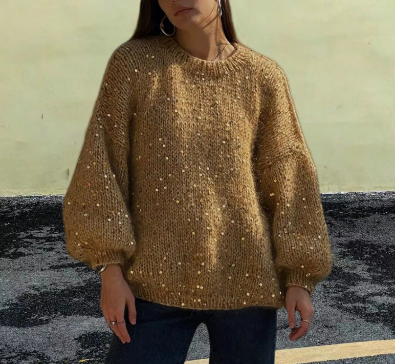 Women's Glitter Knit Sweater with Wide Cut