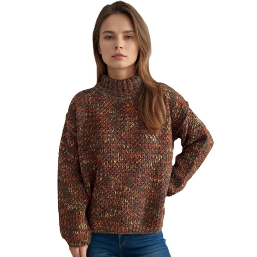 Women's Cozy Turtleneck Sweater with Modern Open-Knit Design