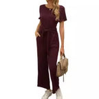 Women's Wide-Leg Jumpsuit with Tie Belt