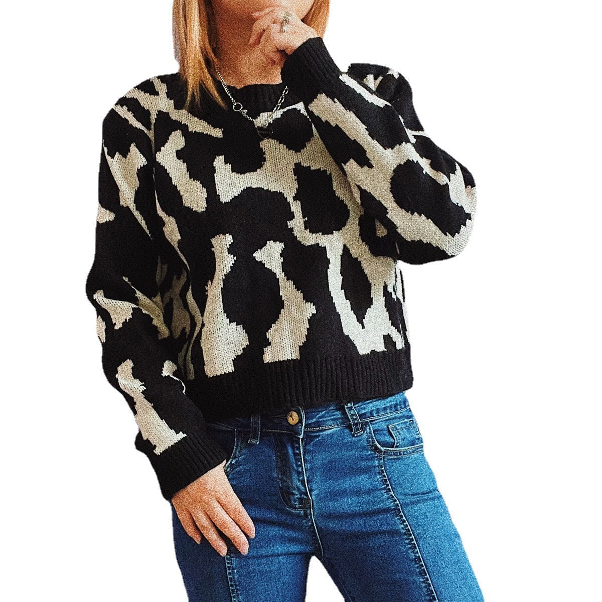 Women's Patterned Sweater with Modern Animal Print