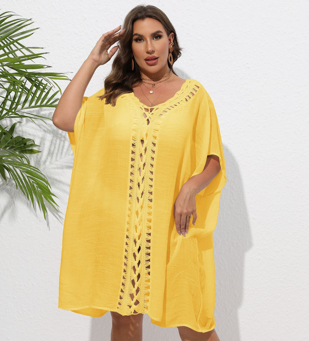 Women's Airy Beach Kimono with Decorative Crochet Lace