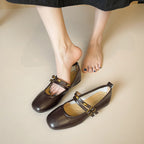Women's Ballet Flats with Double Straps and Elegant Buckle Detail