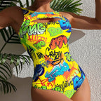 Women's Swimsuit with Graphic Design and Fashionable Cut-Out