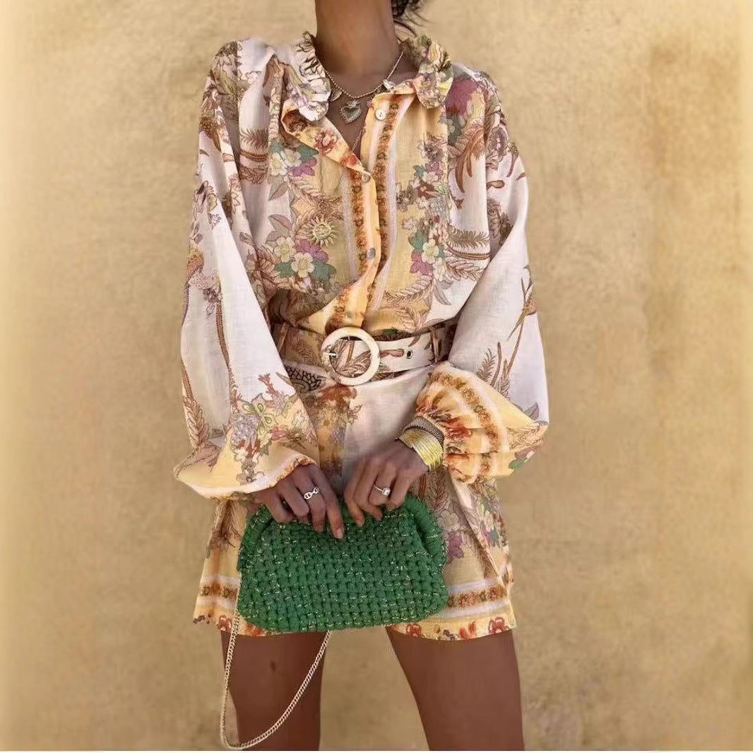 Women's Blouse Set with Floral Design and Loose Fit