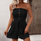 Women's Off-Shoulder Jumpsuit with Button Details and Tie Belt