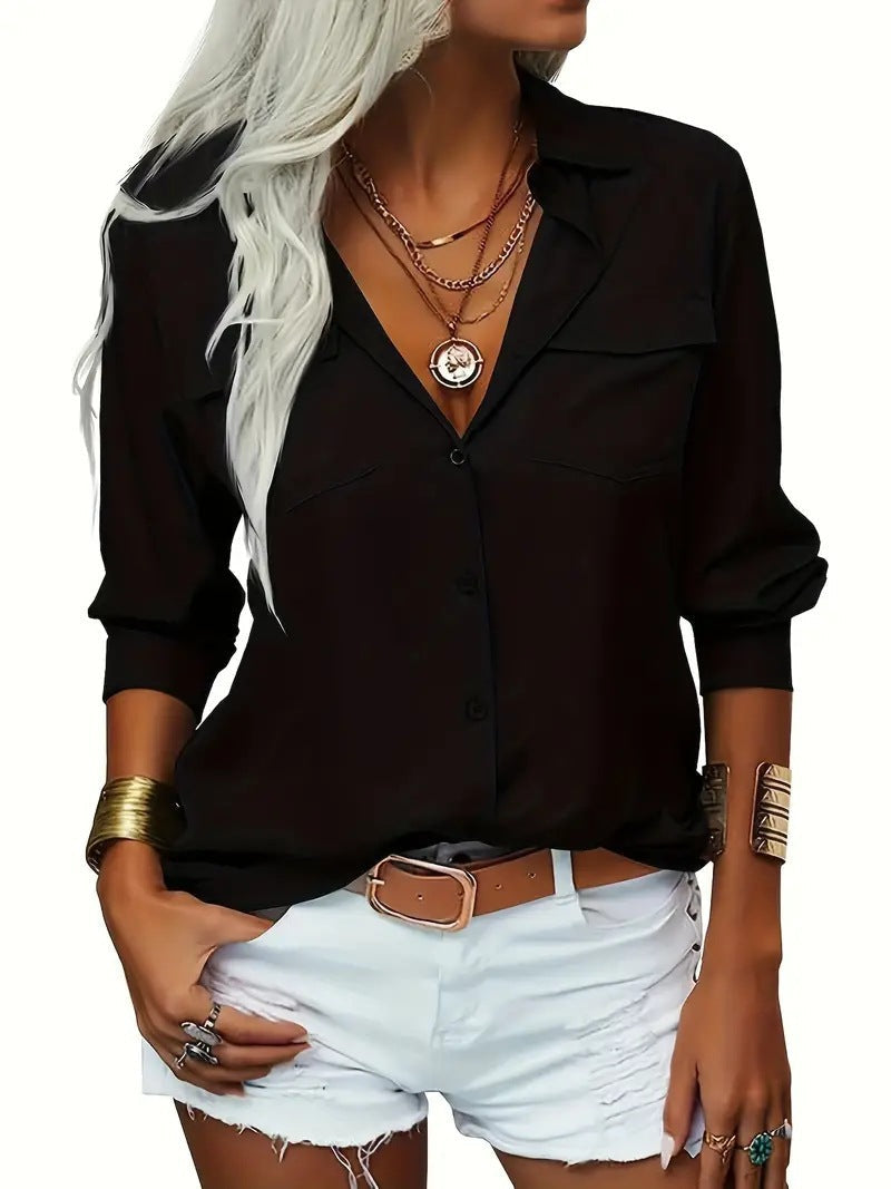 Casual Women's Blouse with Pockets