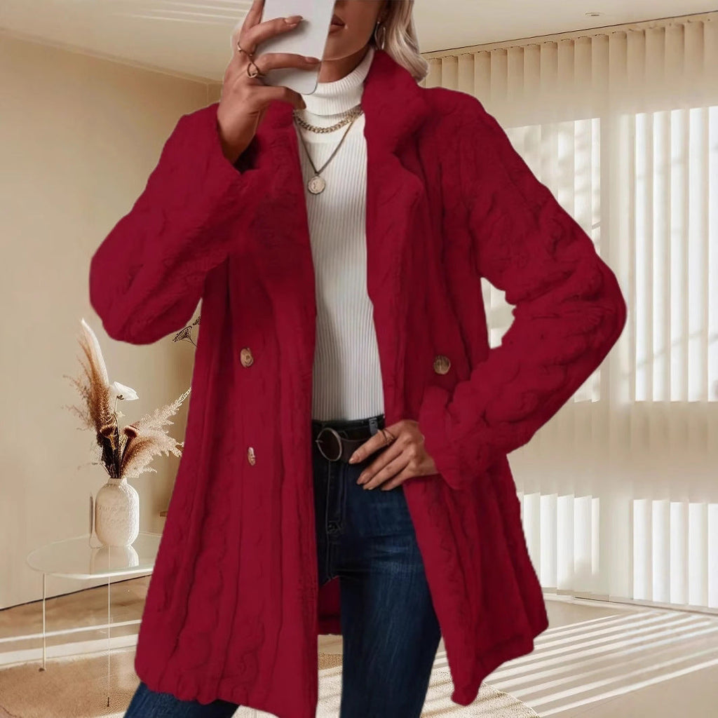 Women's Textured Hooded Coat with Large Buttons