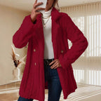Women's Textured Hooded Coat with Large Buttons