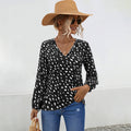 Women's V-Neck Blouse with Modern Polka Dot Design