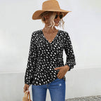 Women's V-Neck Blouse with Modern Polka Dot Design