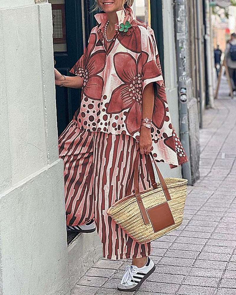 Casual Blouse and Palazzo Pants Set