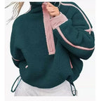 Women's Fleece Pullover with Half Zipper and Contrasting Sleeves
