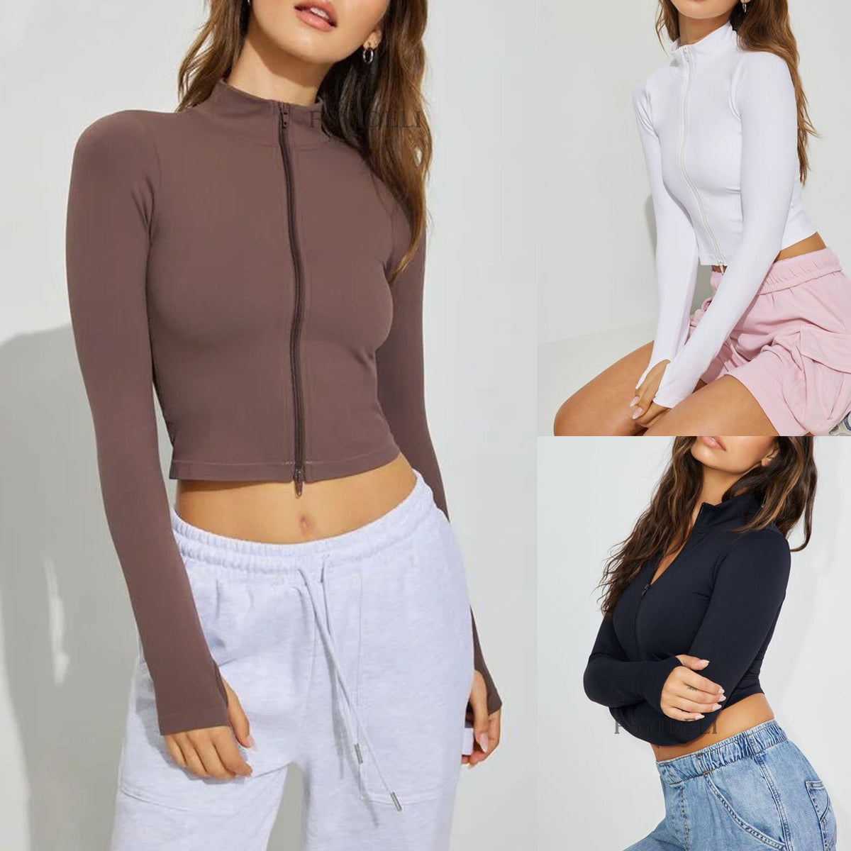 Women's Functional Long-Sleeve Shirt with High Collar and Zipper
