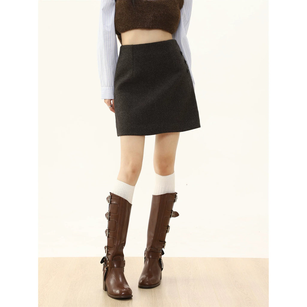 Women's A-Line Mini Skirt with High Waist and Side Button Detail