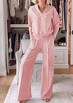 Women's Trendy Leisure Set with Wide Cut and Deep V-Neck
