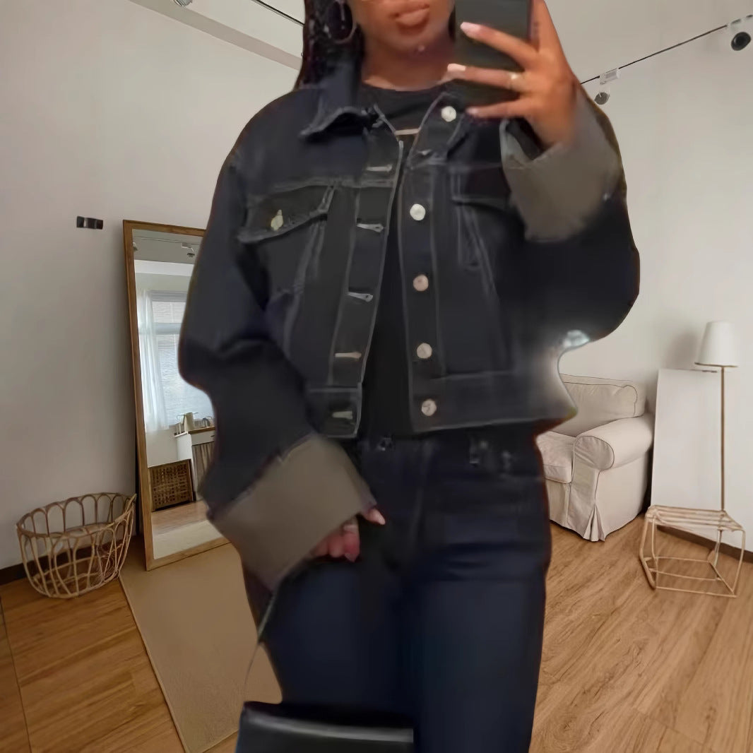 Women's Cropped Denim Jacket with Structured Cut