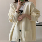 Women's Large, Comfortable Knit Cardigan with Buttons and Pockets