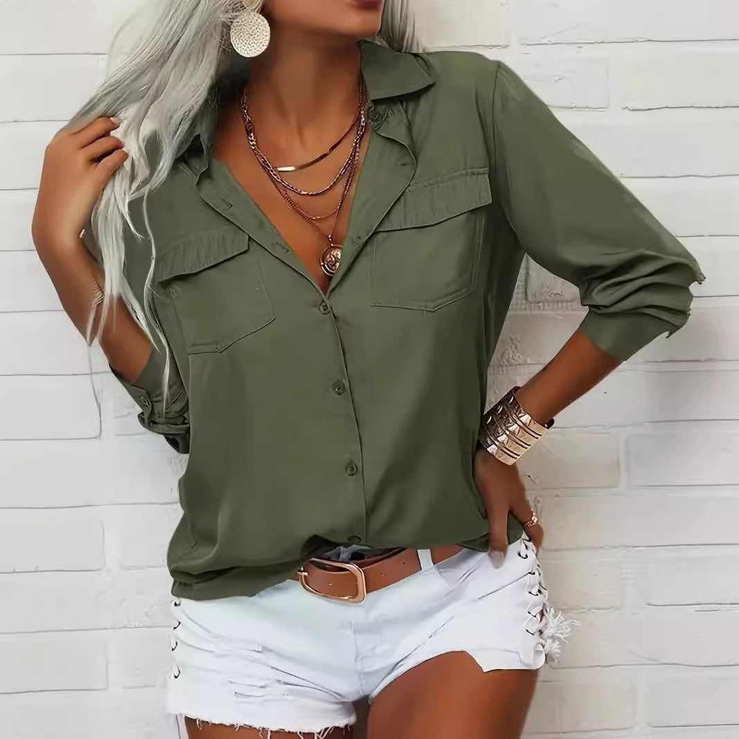 Casual Women's Blouse with Pockets