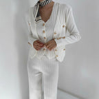 Women's Elegant Knitted Ensemble with Button Details