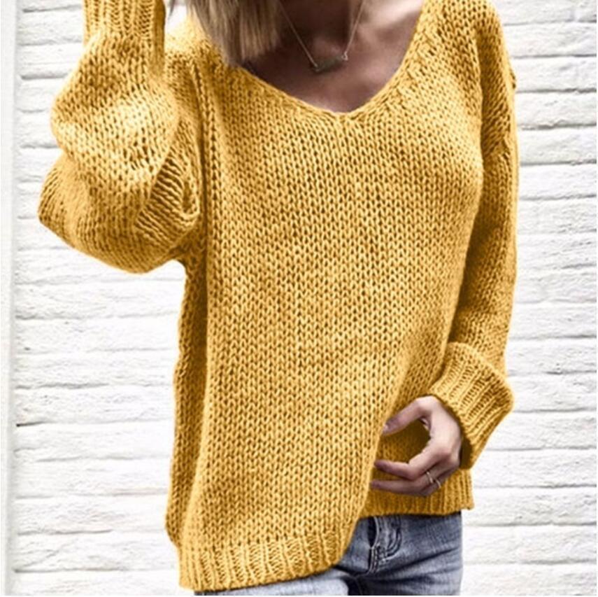 Women's Coarse V-Neck Sweater with Casual Cut and Textured Fabric