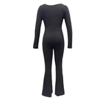 Women's Long-Sleeve Jumpsuit with Square Neck and Wide Leg