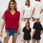 Women's Blouse with Lace Accents and V-Neck