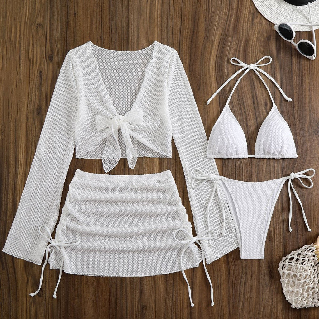 Women's Swimsuit Set with Mesh Design and Adjustable Details