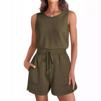 Women's Comfortable Short Jumpsuit with Side Pockets and Adjustable Waist