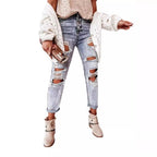 Women's Destroyed Boyfriend Jeans in Casual Vintage Style with High Waist