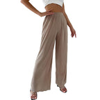 Women's Elegant Pleated Trousers with Wide Leg and Elastic Waistband