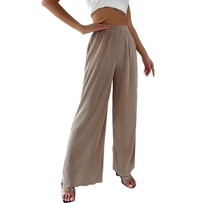 Women's Elegant Pleated Trousers with Wide Leg and Elastic Waistband