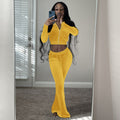 Women's Comfortable Velour Lounge Set with Zip-Up Top and Wide Leg