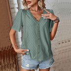 Women's Blouse with Airy Embroidery and Decorative Buttons
