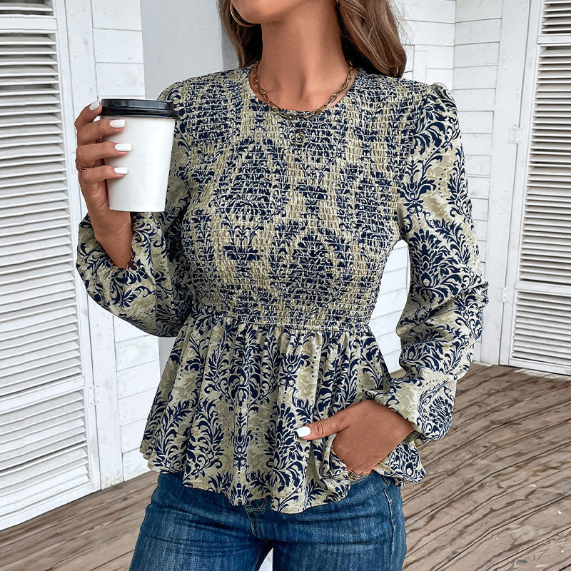 Elegant Floral Puff Sleeve Blouse