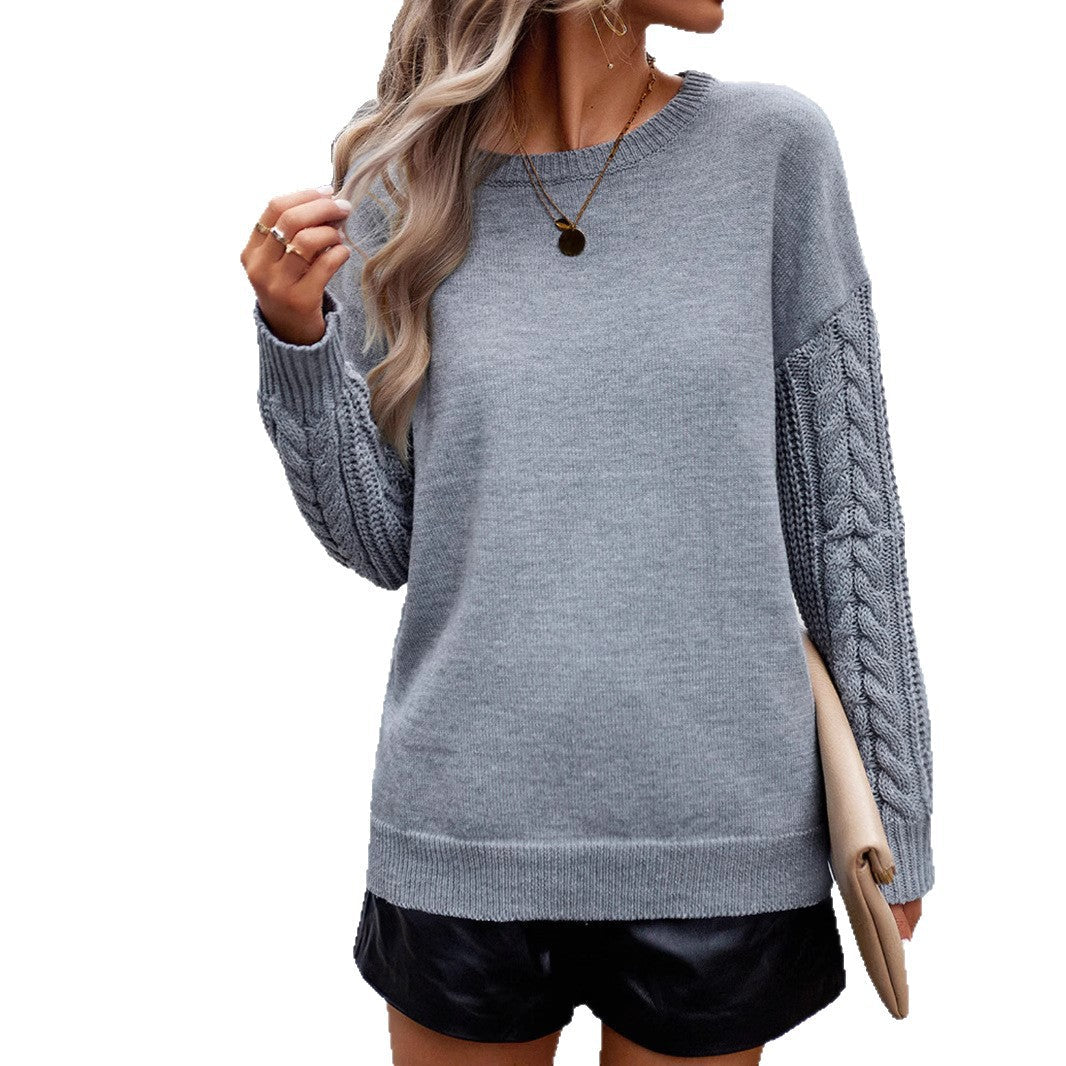 Cozy Women's Sweater with Detailed Knit Sleeves