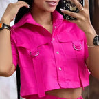 Women's Fashionable Crop Top with High-Waist Shorts