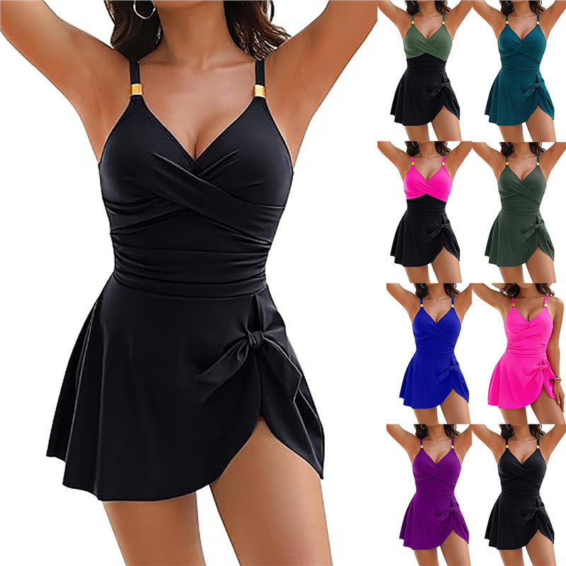 Women's Swimsuit with Wrap Skirt and Decorative Knot