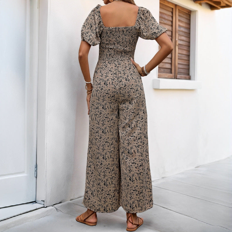 Women's Airy Summer Overall with Puff Sleeves and Elastic Waistband