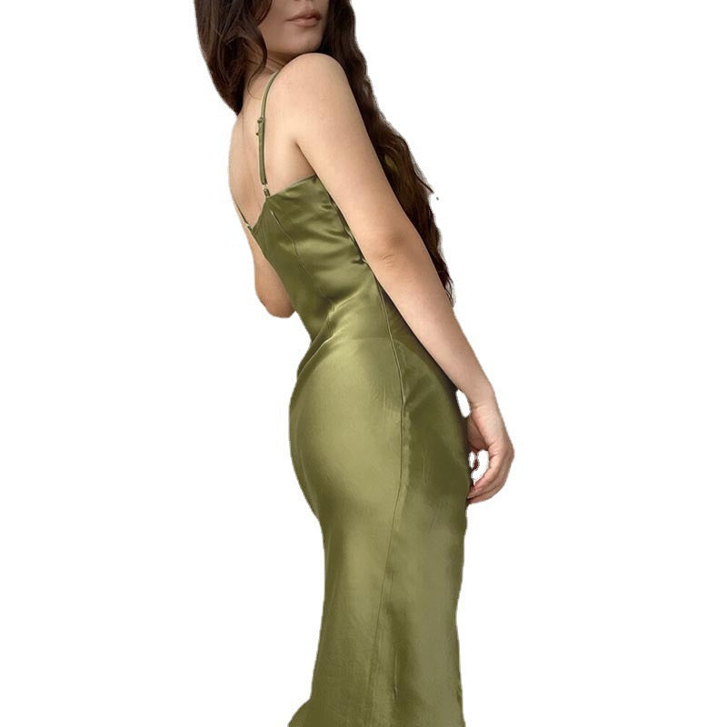 Women's Elegant Evening Gown with Draping and Side Slit