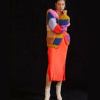 Women's Chunky Knit Cardigan with Colorful Patchwork Design