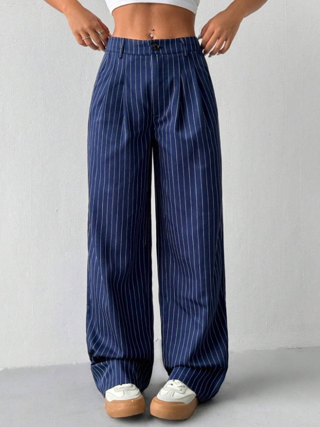 Women's Elegant Wide-Leg Striped Trousers
