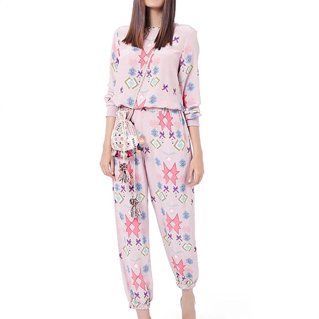 Women's Leisure Suit with Modern Graphic Pattern and Elastic Waist