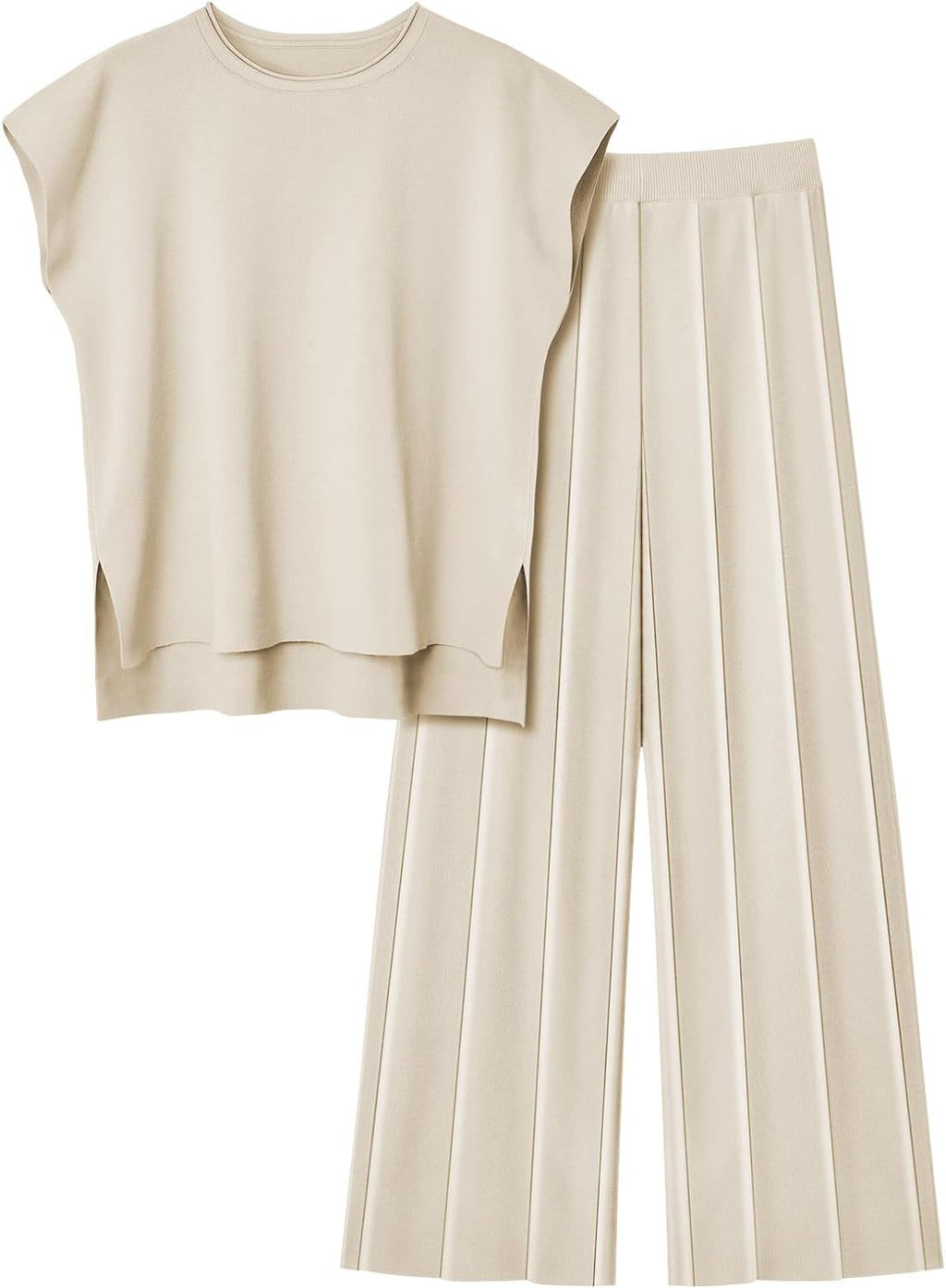 Elegant Women's Short-Sleeve Top and Pleated Trousers Set