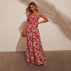 Women's Maxi Skirt with Floral Design and Adjustable Straps