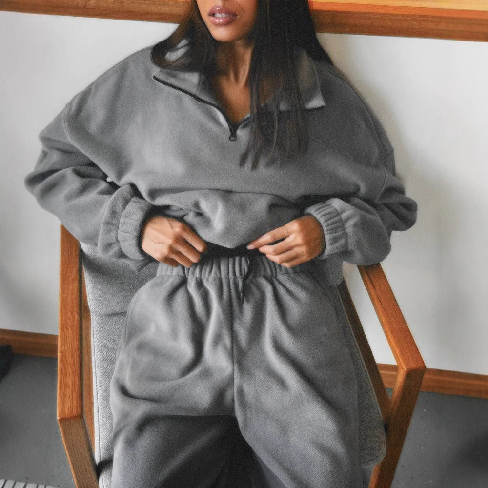 Women's Fleece Jogging Suit with High Collar