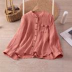 Women's Casual Textured Blouse with Button Detail