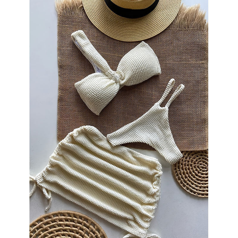 Women's Swimsuit Set with Wrap Top and High-Waisted Bottoms